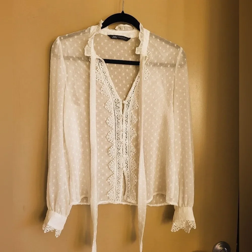 Zara Romantic Lace Tie Blouse